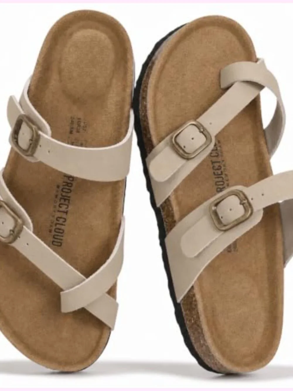Genuine Leather Womens Sandals With Memory Foam & Cork Footbed
